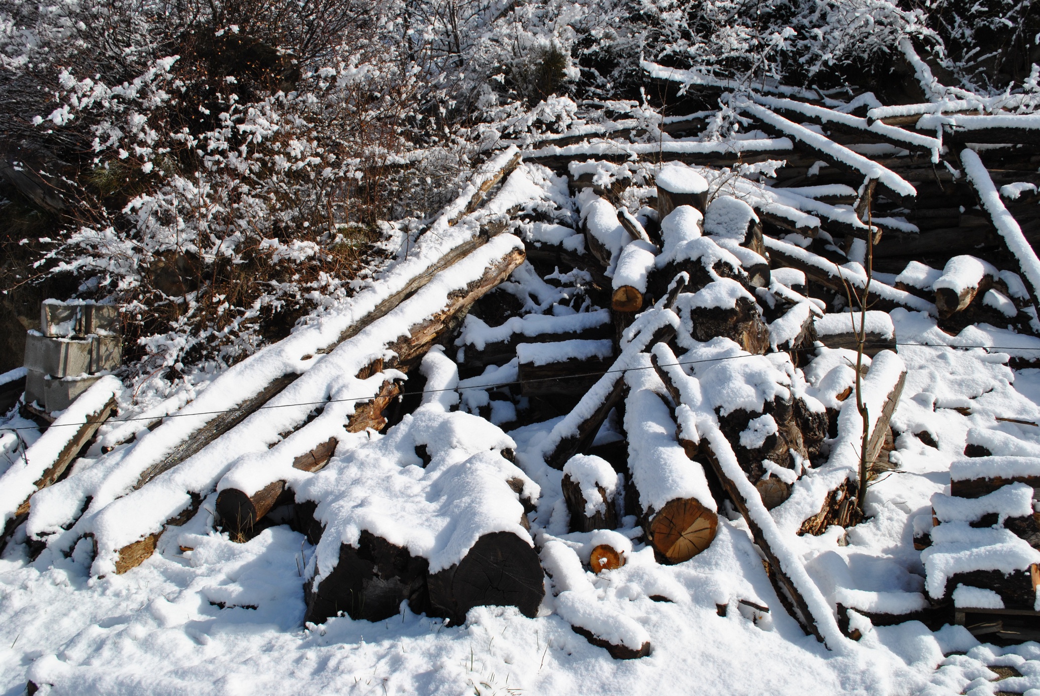 Holz und Schnee